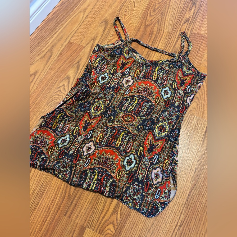 DKNY Multicolor Paisley-Print Spaghetti Strap Silk Tank Top - Picture 7 of 8